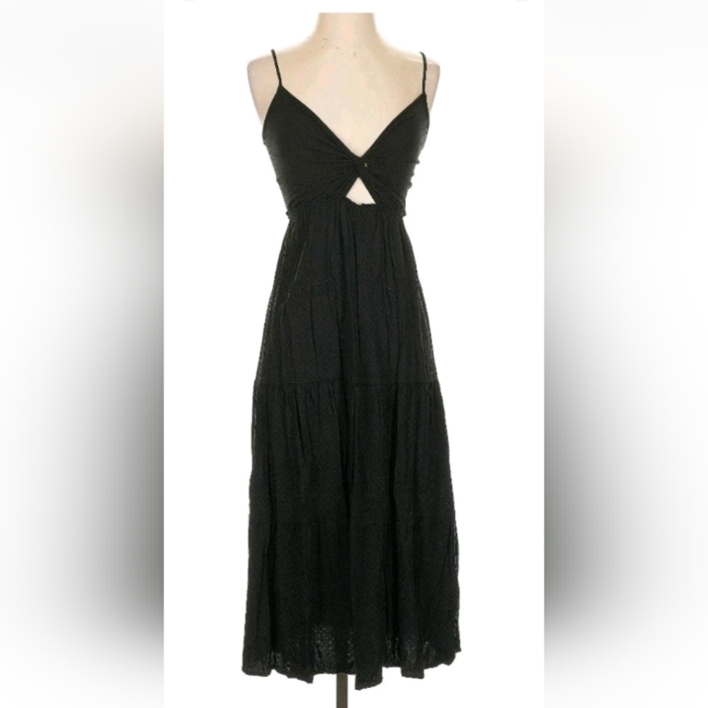 NWT Women's Loft Size 12 Keyhole Twisted Tiered Black Midi Dress